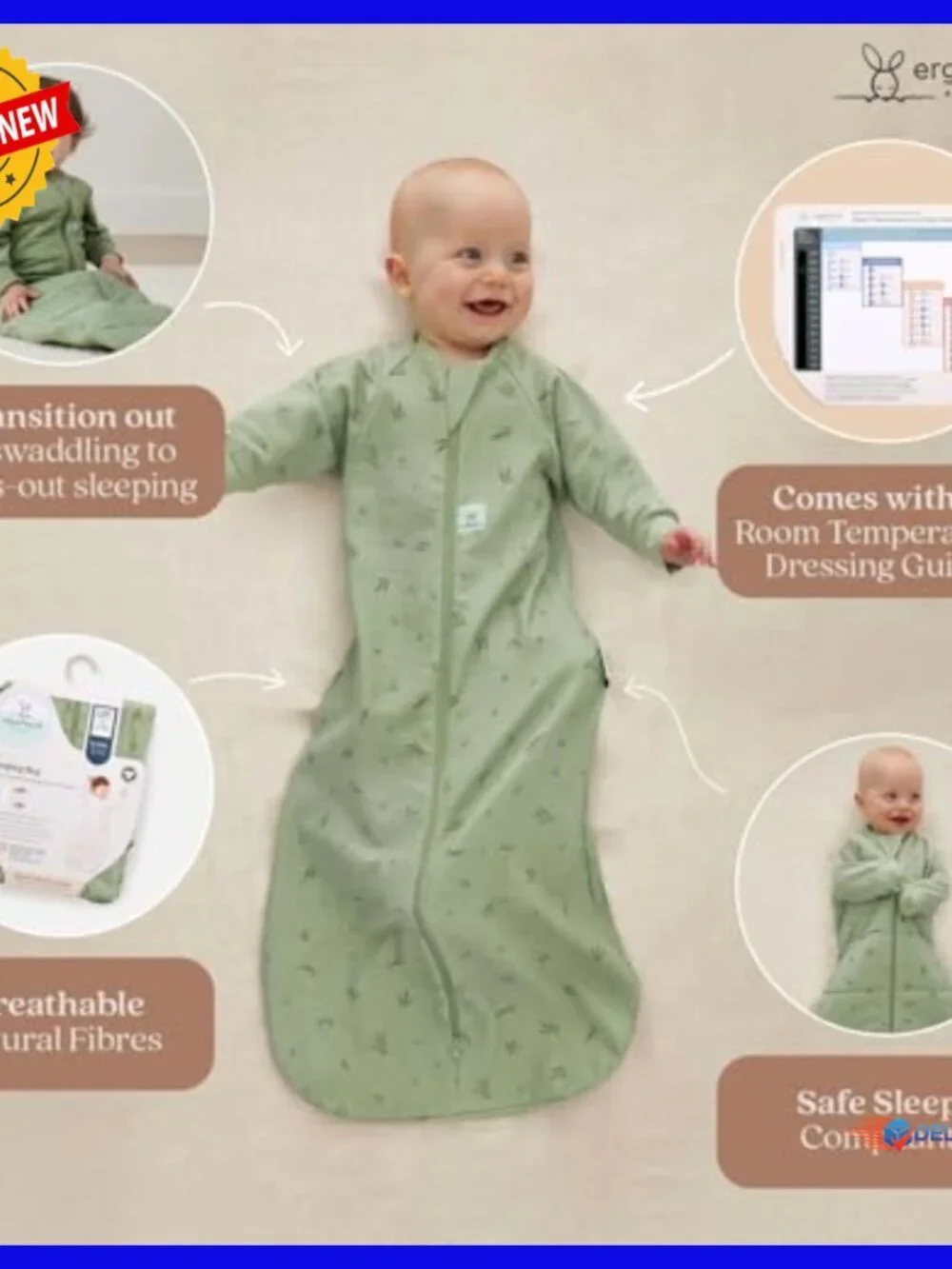 Organic Cotton Baby Sleep Sack 1.0 TOG Arms-Out Wearable Blanket 8-24 Months